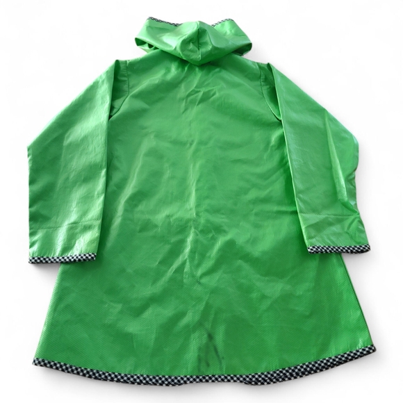 Vintage Kids Raincoat Cach Cach Green With Floral Accents / Checkered Trim - Picture 5 of 7